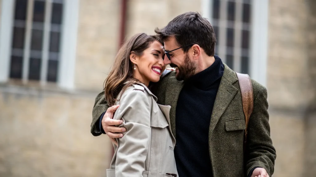 Couple are showing affection for each other through the smiling